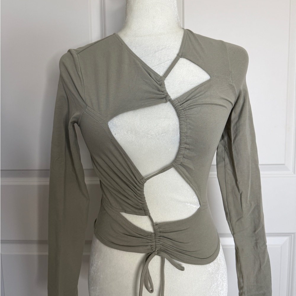 Green Cut-Out Long Sleeve Top